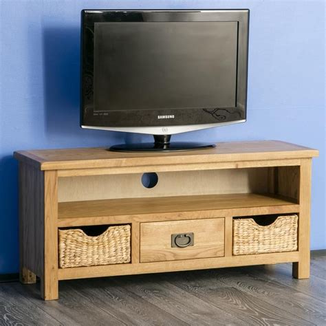 Surrey Oak 110cm TV Stand with Baskets | Tv stand with storage, Large tv stands, Oak tv stand