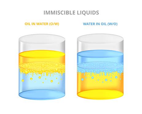 Water In Oil And Oil In Water Not Yet Emulsified Immiscible Liquids One Floats On Top Of The ...