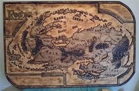 Hand Carved map of Roshar Stormlight Archive