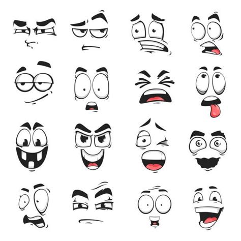 various cartoon faces with different expressions