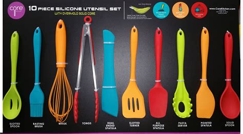 Buy Core Kitchen - 10 Piece Silicone Utensil Set in Assorted Colors with Overmold Solid Core ...