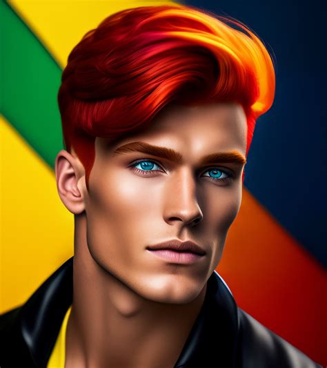 Lexica - Male Ruby Jim with red hair, blue eyes, green shirt, yellow ...