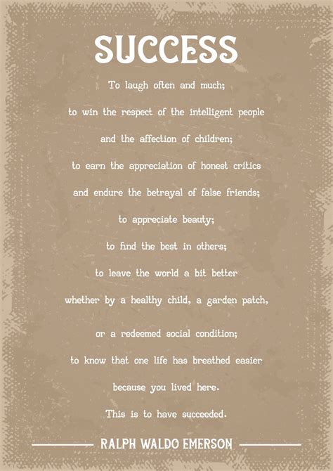 Ralph Waldo Emerson Success poem art print. This design is professionally printed on high ...