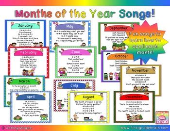 Spell the Months of the Year Songs! (No audio files, just lyrics & cute signs)