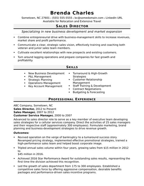 Sales Director Resume Sample | Monster.com