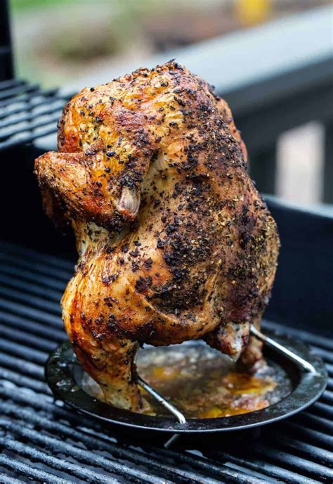 Grilled Whole Chicken recipe (for both Gas & Charcoal Grills) - Garnish with Lemon