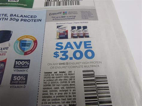 15 Coupons $3/1 Ensure High Protein or Ensure Complete 5/21/2022