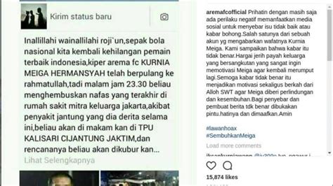 [HOAX] : Kiper Arema FC, Kurnia Meiga meninggal dunia – TurnBackHoax.ID