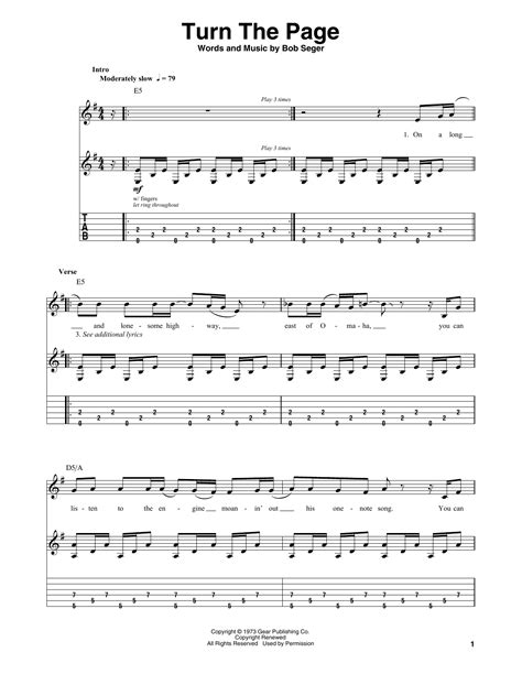 Bob Seger - Turn The Page sheet music