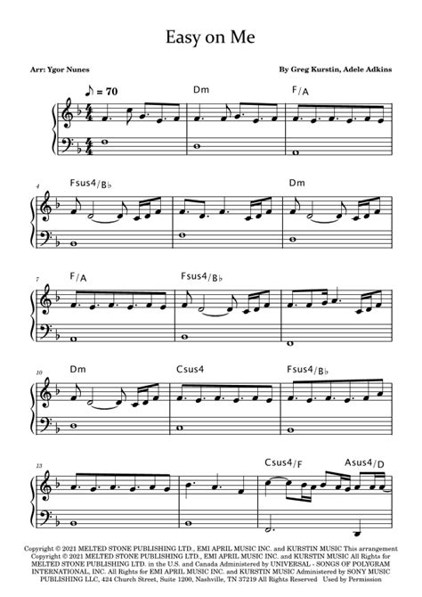 Easy On Me (arr. Ygor Nunes) by Adele Sheet Music for Easy Piano at Sheet Music Direct