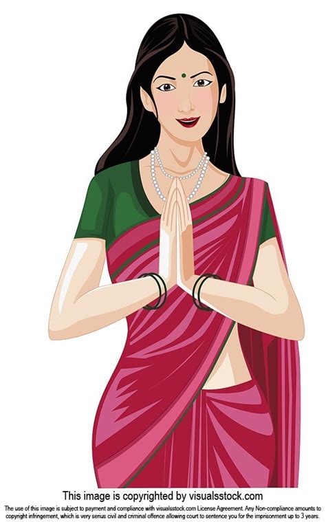 Vector cartoon Illustration Traditional Indian woman greeting Namaste ...