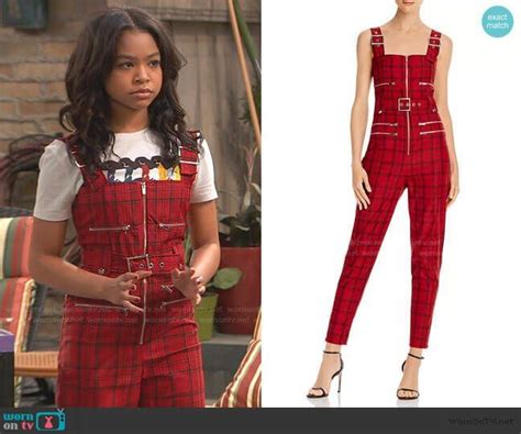 Nia’s red plaid belted jumpsuit on Ravens Home | Channel outfits, Womens casual outfits ...