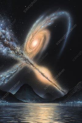 Milky Way-Andromeda galactic collision - Stock Image - C014/4725 - Science Photo Library