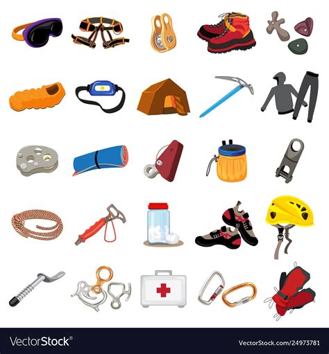 Mountaineering equipment icons set cartoon style Vector Image