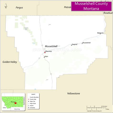 Map of Musselshell County, Montana - Where is Located, Cities, Population, Highways & Facts