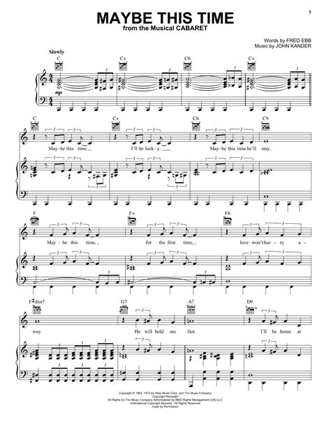 Maybe This Time sheet music by Kander & Ebb (Piano, Vocal & Guitar ...