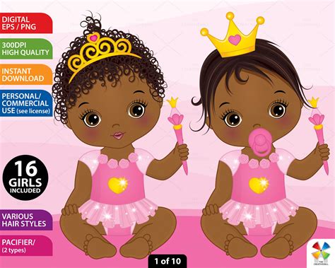 Black Baby Princess Clipart Clipart de bebé vectorial, Clipart de niña, Clipart de reina ...