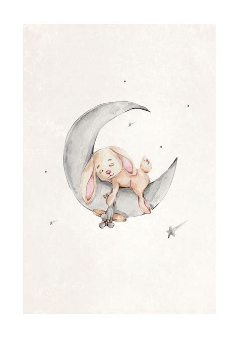 a drawing of a bunny sitting on the moon