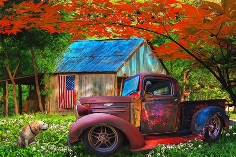 Rusty Old Truck on the Farm Watercolor Painting Photograph by Debra and Dave Vanderlaan - Pixels