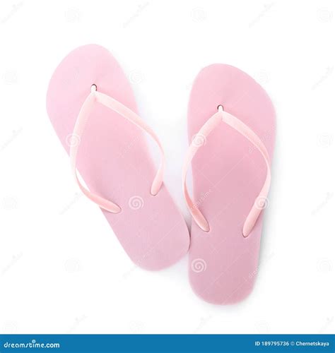 Light Pink Flip Flops Isolated on White. Beach Accessory Stock Photo ...