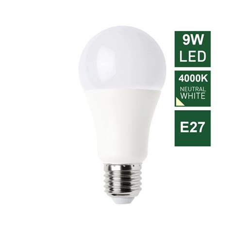 LED A60, BULB, E27, 9W, 806LM, NATURAL, 4000K, NON DIMMABLE REF ...