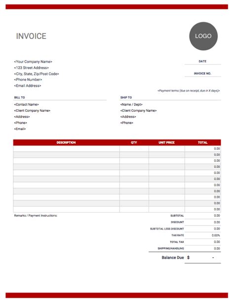 Free Invoice Templates for Excel