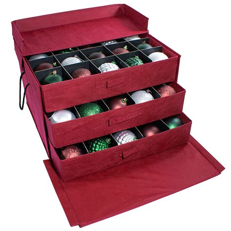 Christmas Ornament Storage Box with 3 Pull-Out Trays, Adjustable Acid-Free Dividers, 21.25" x 17 ...