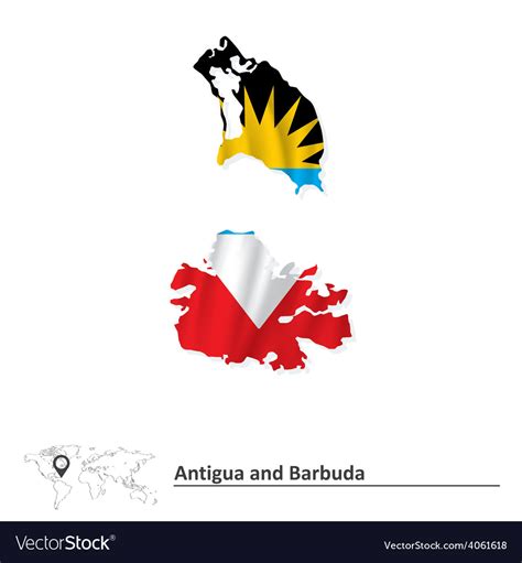 Map of antigua and barbuda with flag Royalty Free Vector