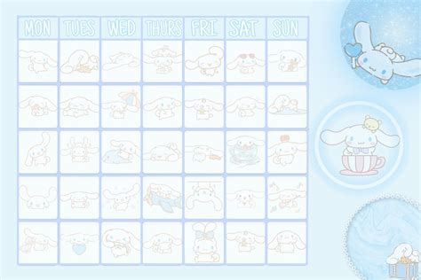 Cinnamoroll calendar without numbers to use for any month April Calender, Cat Calendar, Sanrio ...