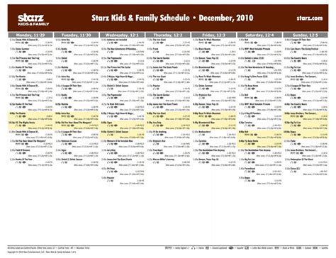 Starz Kids & Family Schedule - December, 2010