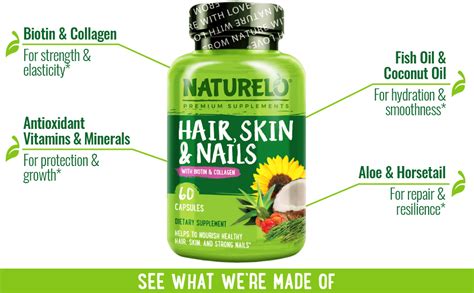 Amazon.com: NATURELO Hair, Skin and Nails Vitamins - 5000 mcg Biotin, Collagen, Natural Vitamin ...