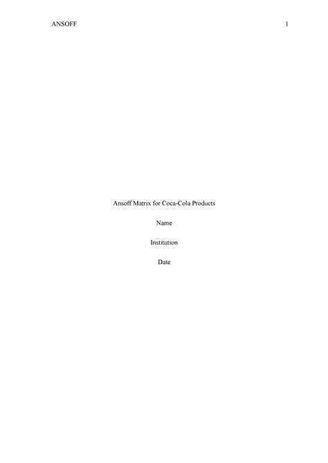 Ansoff Matrix - study materials - Ansoff Matrix for Coca-Cola Products ...