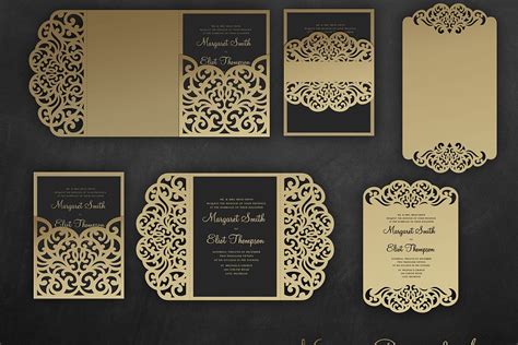 Laser cut wedding invitation Set, 5x7, SVG Cricut Template