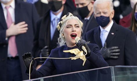 Lady Gaga Sings the National Anthem at the Inauguration of President Joe Biden in Schiaparelli ...