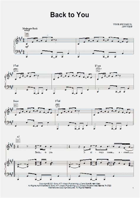 Back To You Piano Sheet Music | OnlinePianist