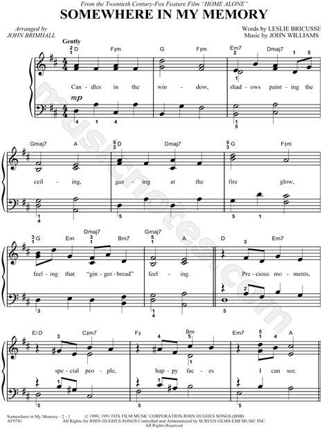 "Somewhere in My Memory" from 'Home Alone' Sheet Music (Easy Piano) in ...