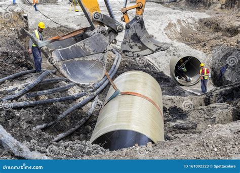 Large FRP GRP Pipe Installation Editorial Stock Photo - Image of repair ...