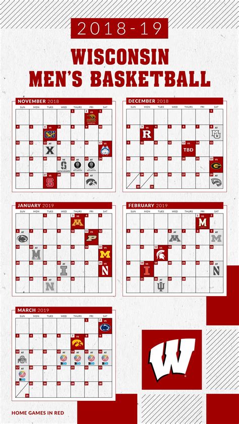 Wisconsin Badger Basketball Printable Schedule