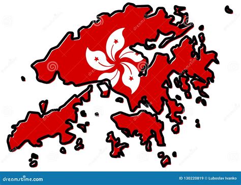 Simplified Map of Hong Kong Outline, with Slightly Bent Flag Under it. Stock Vector ...