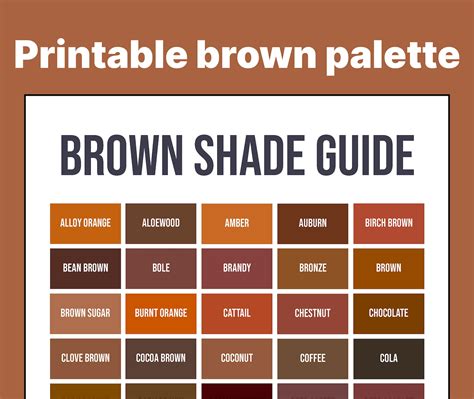 Brown Shade Guide 50 shades of brown palette | Etsy