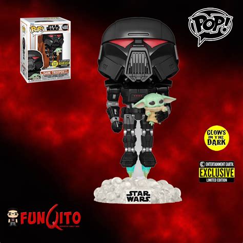Star Wars Mandalorian Dark Trooper con Grogu GITD Funko Pop! Exclusivo - FUNQITO