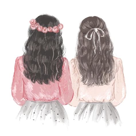 Premium Vector | Two girls best friends in pink blouses hand drawn ...