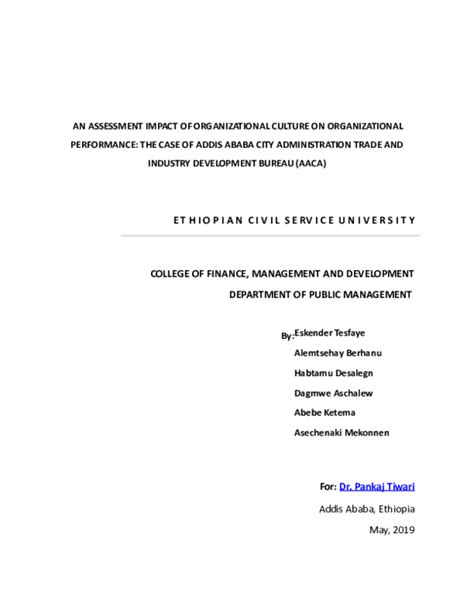 (DOC) Impact of Organizational Culture on Performance in Ethiopian Public Sector