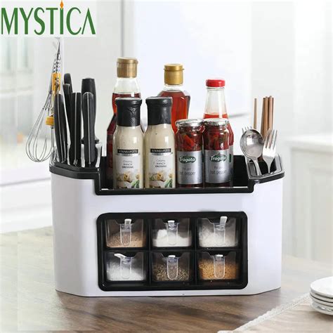 Home Knife/Fork Spice Storage Rack Plastic Kitchen Organizer Shelf Spices Supplies Accessorie ...