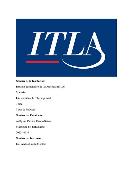 Tipos de Malware, INCIBE - Nombre de la Institución: Instituto Tecnológico de las Américas (ITLA ...