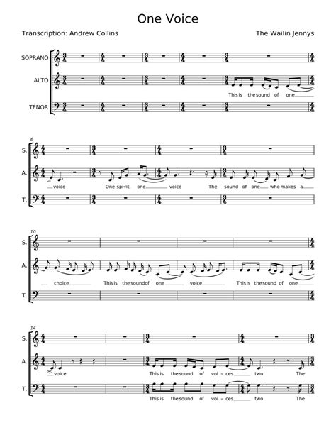 One Voice - The Wailin' Jennys Sheet music for Soprano, Alto, Tenor ...