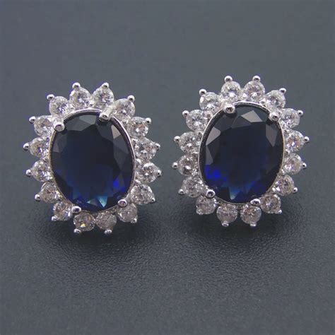 925 Sterling Silver Jewelry Blue Color Stone Earrings Stud Earrings For Women Wedding Gift ...