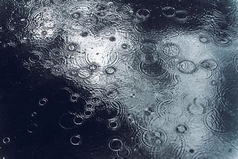 Texture with Bubbles in Water, Autumn Rain, Circles and Drops in Puddle. Eco Dark Blue ...