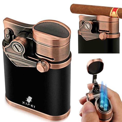 XIFEI 4 Jet Flame Torch Lighter with Cigar Stand, Windproof Rocker Lig