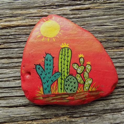 Prickly Cactus Painted Rock,Decorative Accent Stone, Paperweight by HeartandSoulbyDeb on Etsy ...